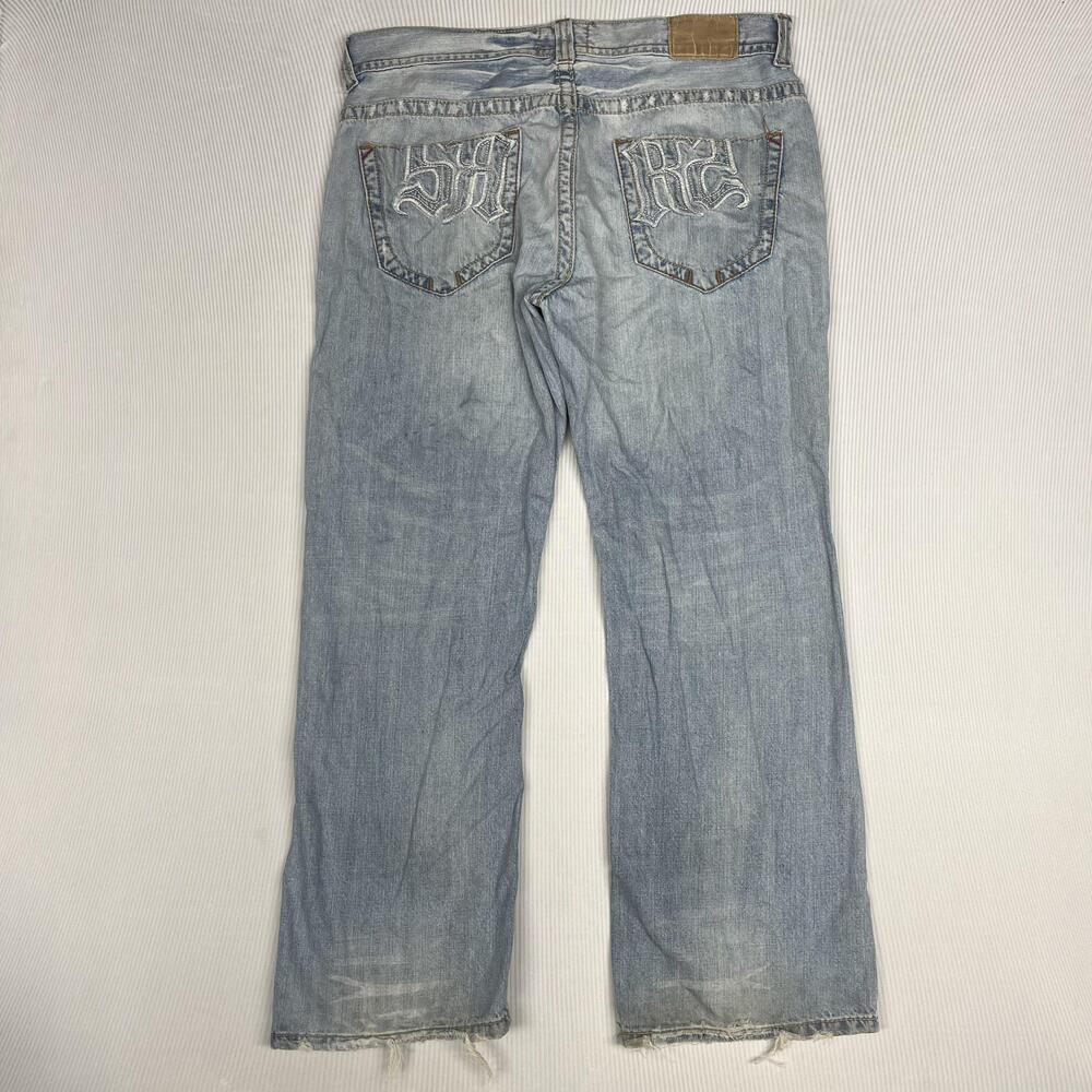 Smoke Rise Jeans Mens 36x30 Blue Light Wash Relaxed Straight Embroidered Denim